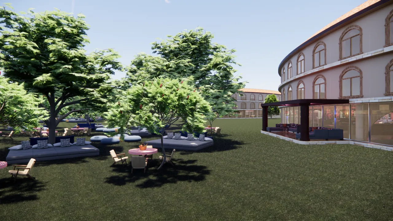 Conceptual rendering of the private landscaped garden beside a guest building